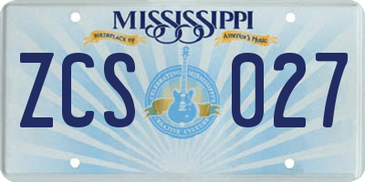 MS license plate ZCS027