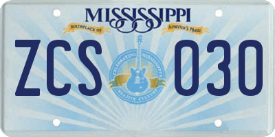 MS license plate ZCS030