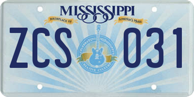 MS license plate ZCS031