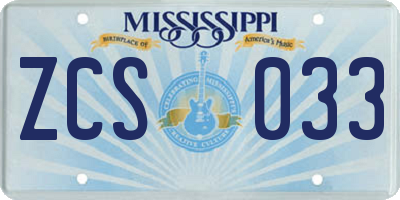 MS license plate ZCS033