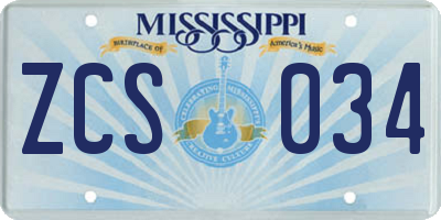 MS license plate ZCS034