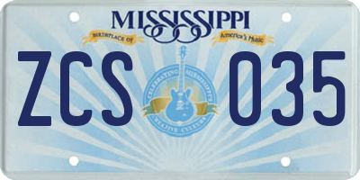 MS license plate ZCS035