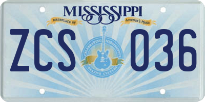 MS license plate ZCS036