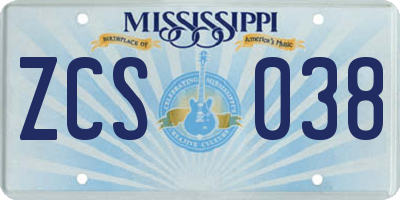 MS license plate ZCS038