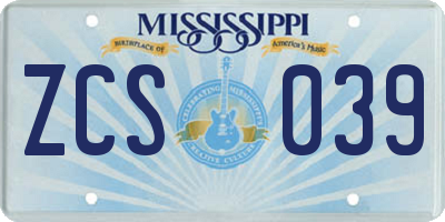 MS license plate ZCS039