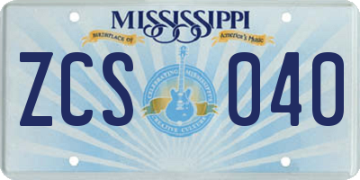 MS license plate ZCS040