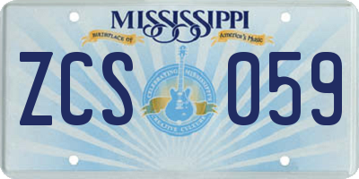 MS license plate ZCS059