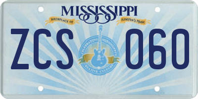 MS license plate ZCS060