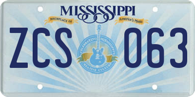 MS license plate ZCS063