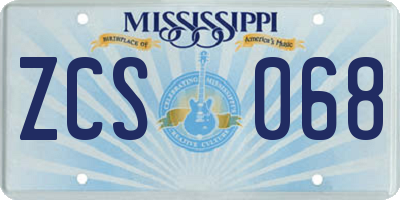 MS license plate ZCS068