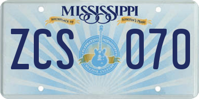 MS license plate ZCS070