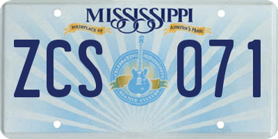 MS license plate ZCS071