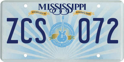 MS license plate ZCS072