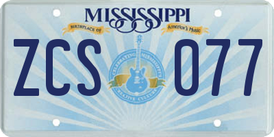 MS license plate ZCS077