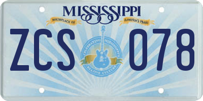 MS license plate ZCS078