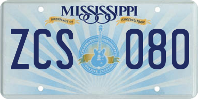 MS license plate ZCS080