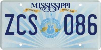 MS license plate ZCS086