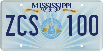 MS license plate ZCS100