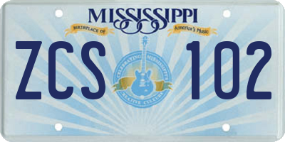 MS license plate ZCS102