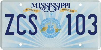 MS license plate ZCS103