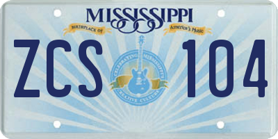 MS license plate ZCS104
