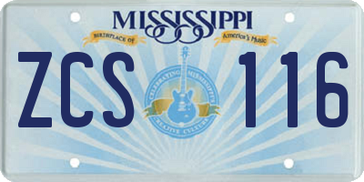 MS license plate ZCS116