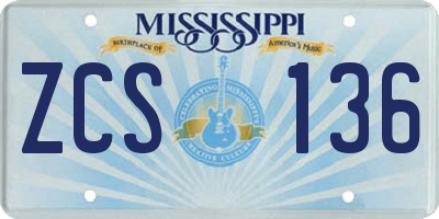 MS license plate ZCS136