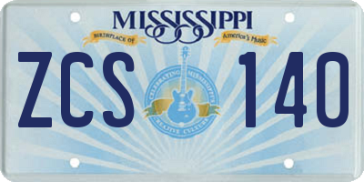 MS license plate ZCS140