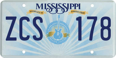MS license plate ZCS178