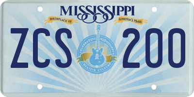 MS license plate ZCS200