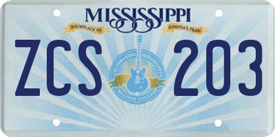 MS license plate ZCS203