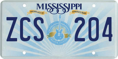 MS license plate ZCS204