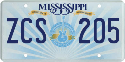 MS license plate ZCS205
