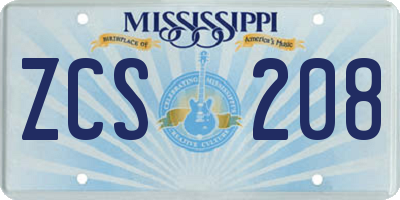 MS license plate ZCS208