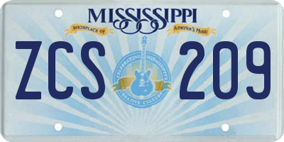 MS license plate ZCS209