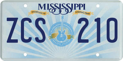 MS license plate ZCS210
