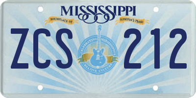 MS license plate ZCS212