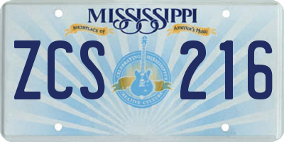 MS license plate ZCS216