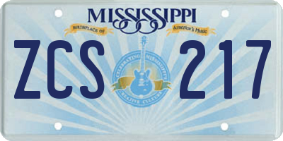 MS license plate ZCS217