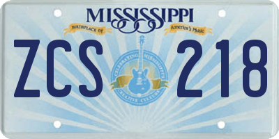 MS license plate ZCS218
