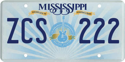 MS license plate ZCS222