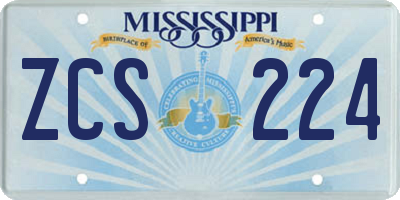 MS license plate ZCS224