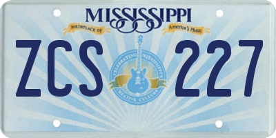 MS license plate ZCS227