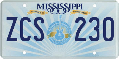 MS license plate ZCS230