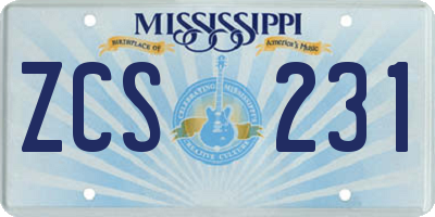 MS license plate ZCS231