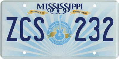 MS license plate ZCS232