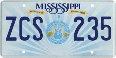 MS license plate ZCS235