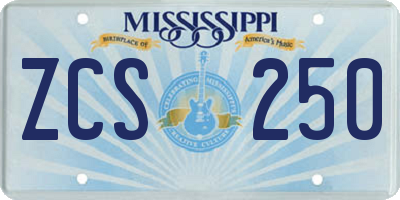 MS license plate ZCS250
