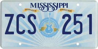 MS license plate ZCS251