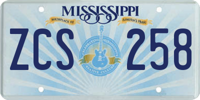 MS license plate ZCS258